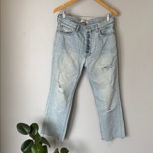 Free People We The Free Cropped Straight Jeans Size 28 Distressed
